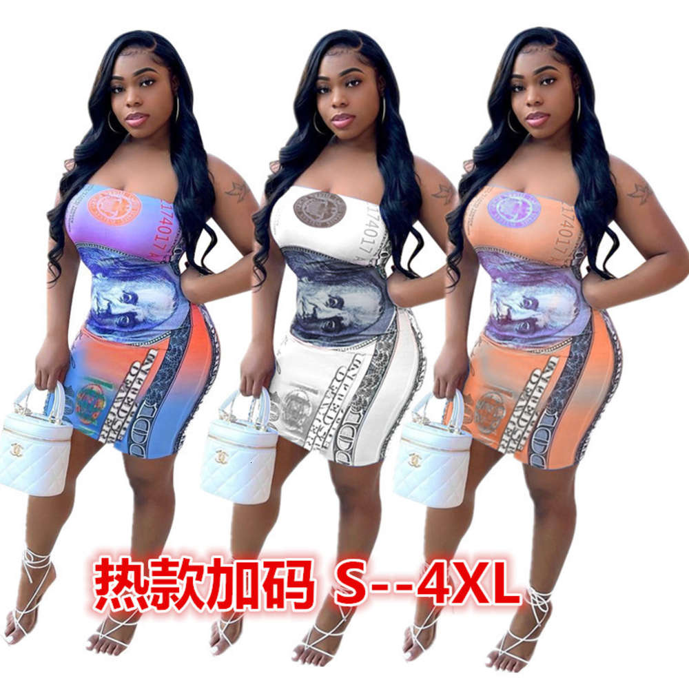 

H8969 international station US dollar print sexy dress, Black;gray