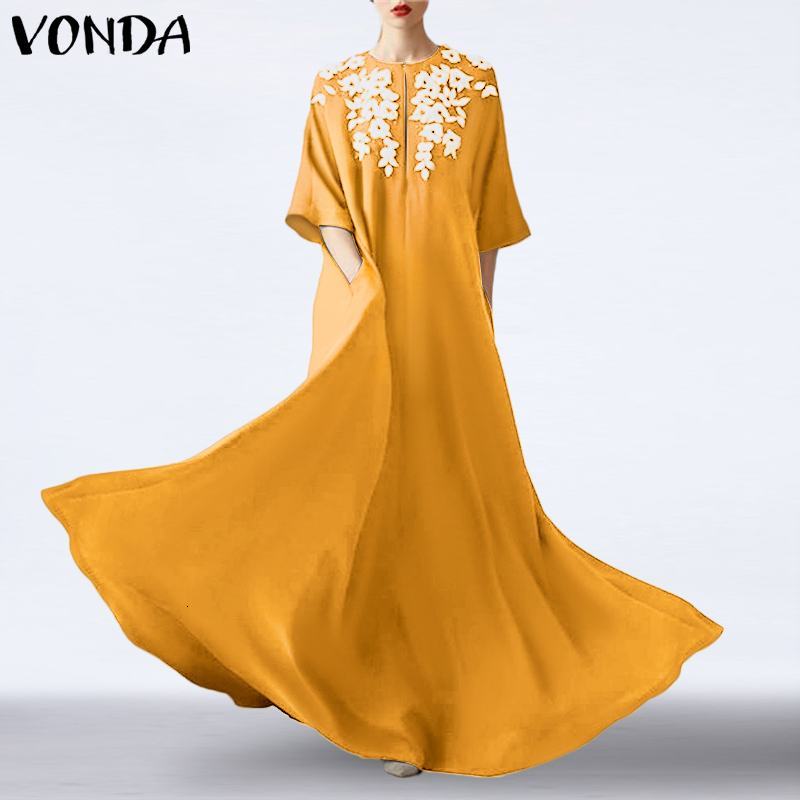 

Women's Blouses & Shirts Floral Printed Long Dress Spring Holiday Sundress VONDA Women Vintage Bohemian O Neck Kaftan Casual Dress, Navy blue