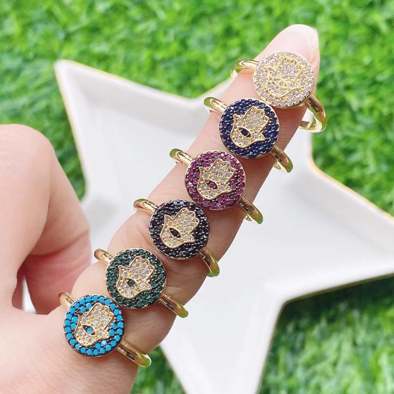 Wedding Rings 5pcs/lot 2021 Arrival Fashion Adjustable Hamsa Color Cubic Zircon Ring For Women-image-704853602