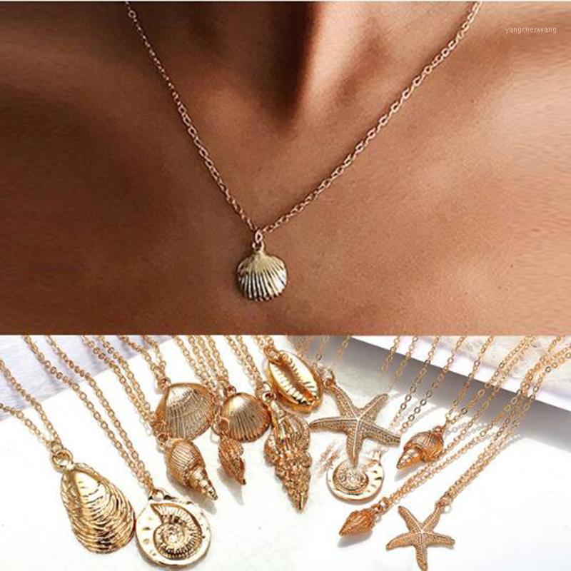 

Design Fashion Shell Starfish Pendant Necklaces For Women Girls Gifts Vintage Gold Color Choker Bohemian Necklace Jewelry X208 Chains