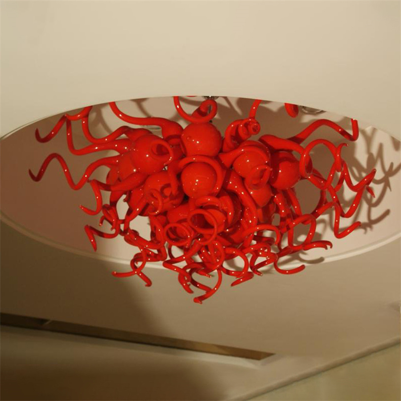 

Art Deco Color Red Ceiling Lights for Living Room Hand Blown Murano Glass Chandelier Luxury Lamps Home Bedroom Decoration 24X24 Inches LED Light Source