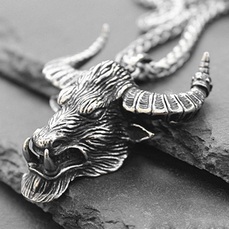 Chains Retro Domineering Punk Bull Demon Pendant Men's Necklace Trendy Hip Hop Personality Jewelry Sweater Chain-image-721247040