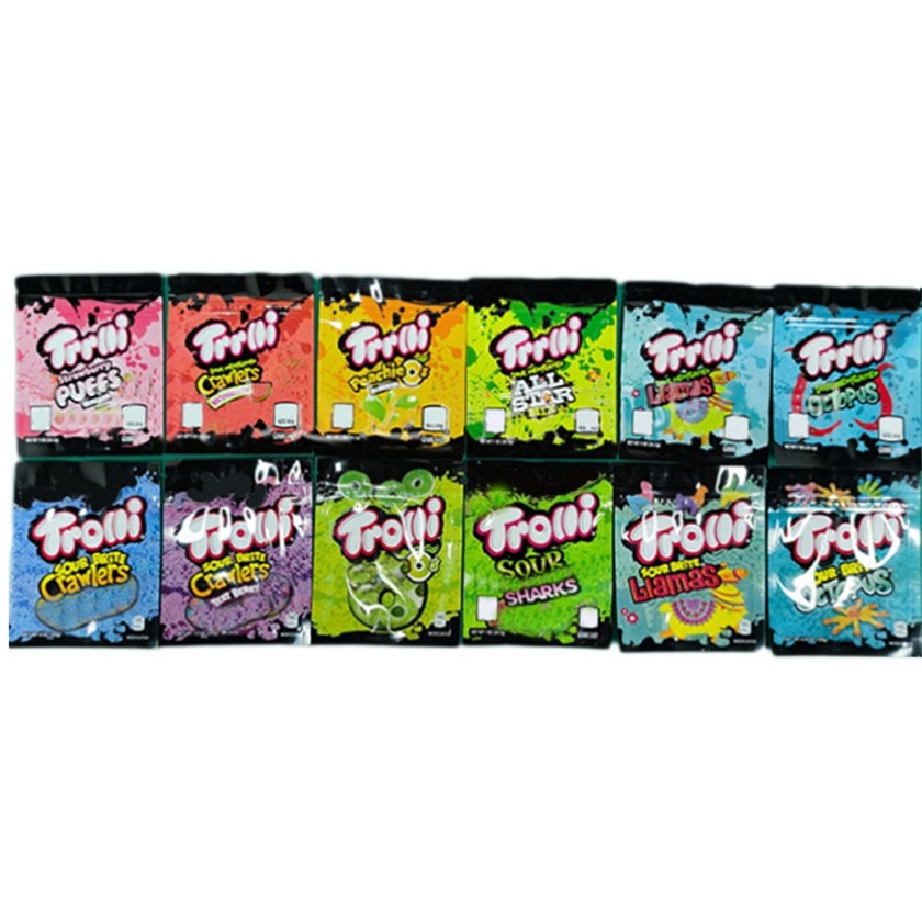 

Trrlli Trolli Empty Edibles Mylar Bag Package Gummies Baggie Smell proof Dustproof 600mg Retail Pouch for Dry Herb Stash