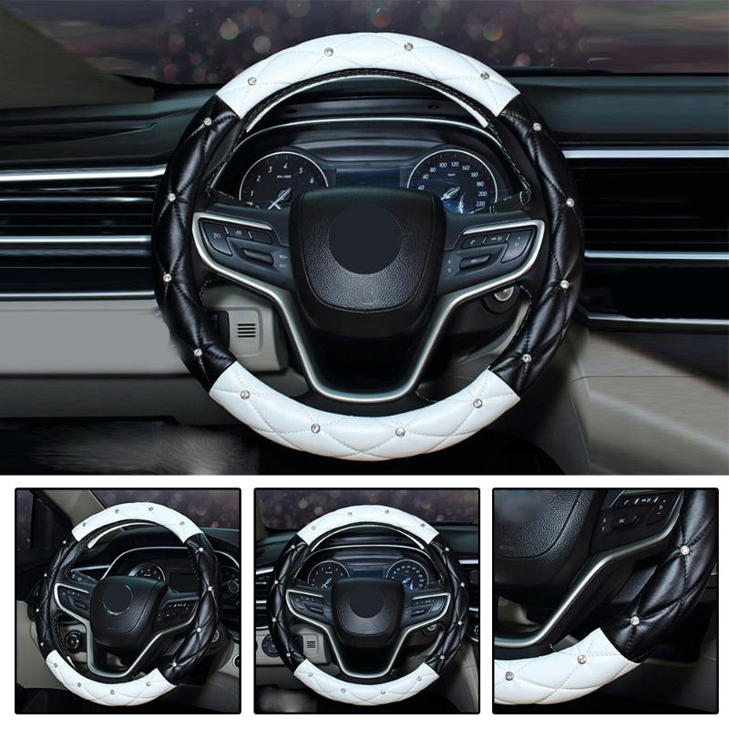

Steering Wheel Covers 38cm/15Inch Car Cover PU Leather Rhinestones Decor