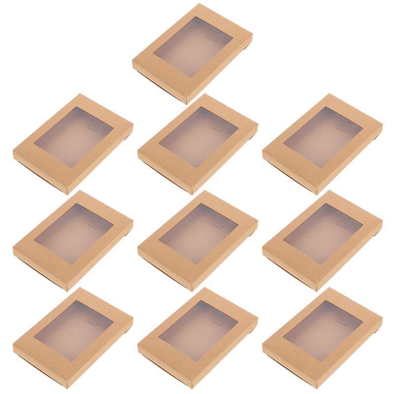 

Gift Wrap 10Pcs Kraft Boxes Cookie Cake Craft Storage With Clear Window #j