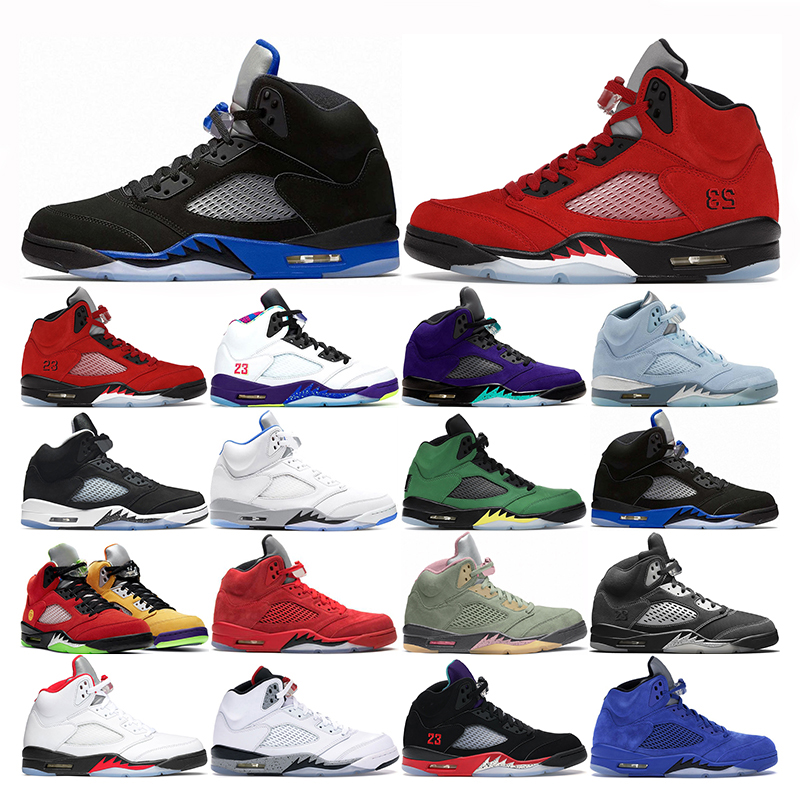 

top mens basketball shoes 5s Anthracite Bluebird oreo Raging Fire Red Hyper Royal Alternate Grape sports sneakers trainers size 7-13, 5 fire red