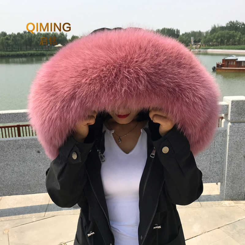 

100% Real Fox Fur Collar Winter Woman Natural Fluffy Gray Shawl Raccoon Scarf Women Luxury X0722