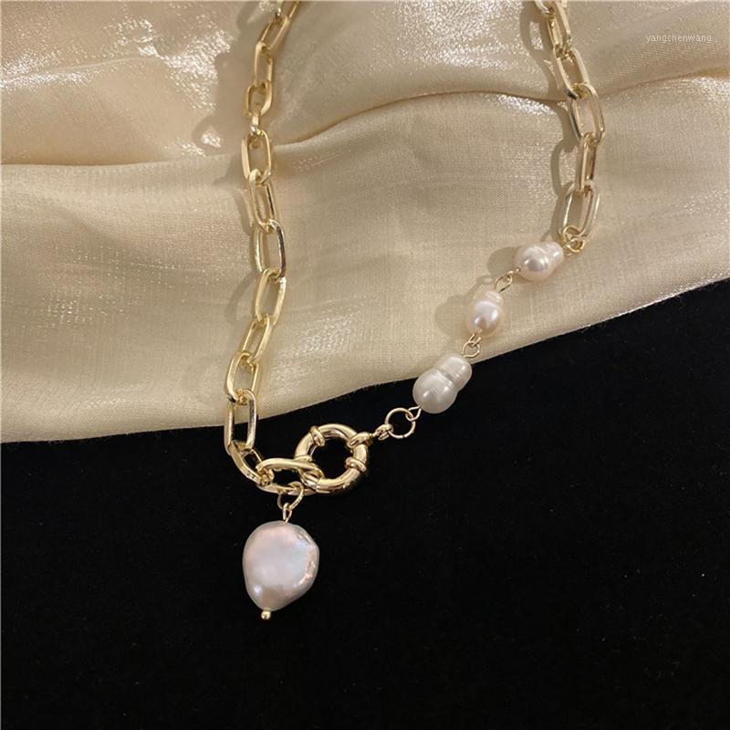 

Chains Baroque Shaped Pearl Pendant Necklace Simple Temperament Asymmetric For Women Jewelry Gifts