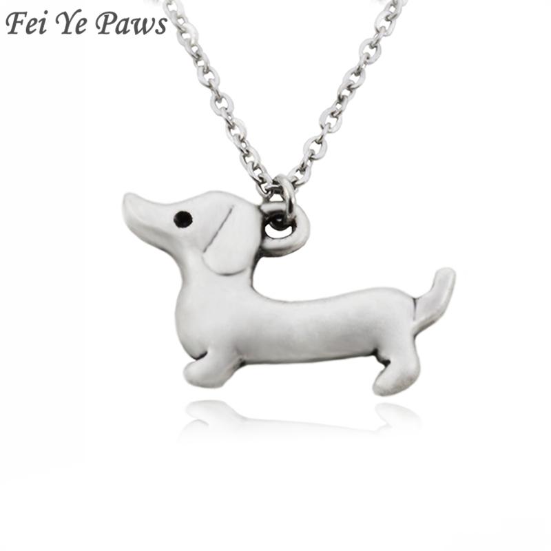 

Fei Ye Paws Stainless Steel Long Chain Happy Dachshund Sausage Dog Choker Necklace Pendant Collar Animal Jewelry For Women Girl Chains