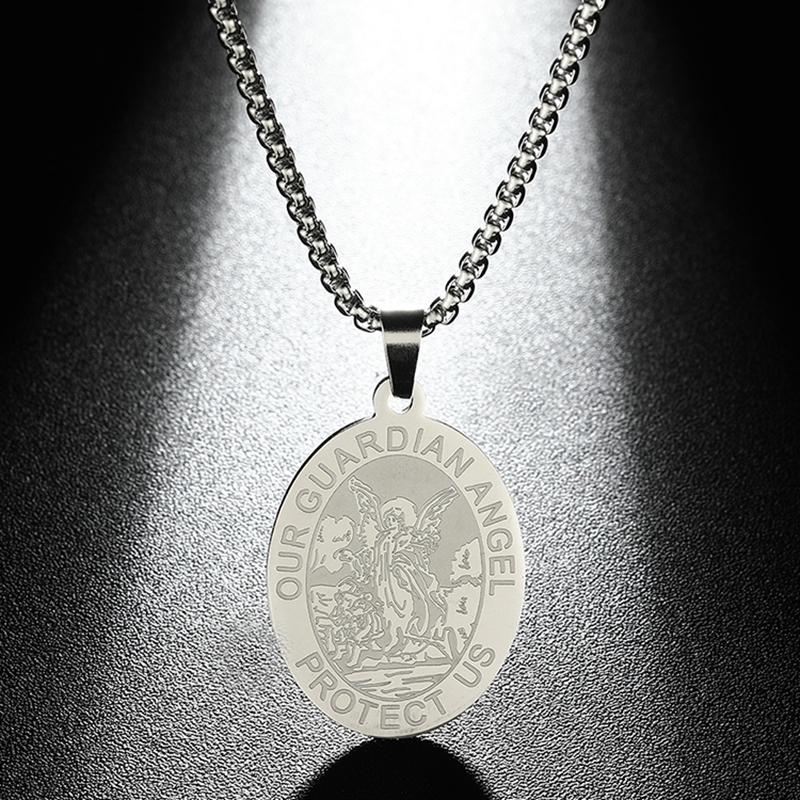 

Pendant Necklaces Our Guardian Angel Necklace For Women Female Protect Us Amulet Stainless Steel Jewelry European Vintage Neckalce