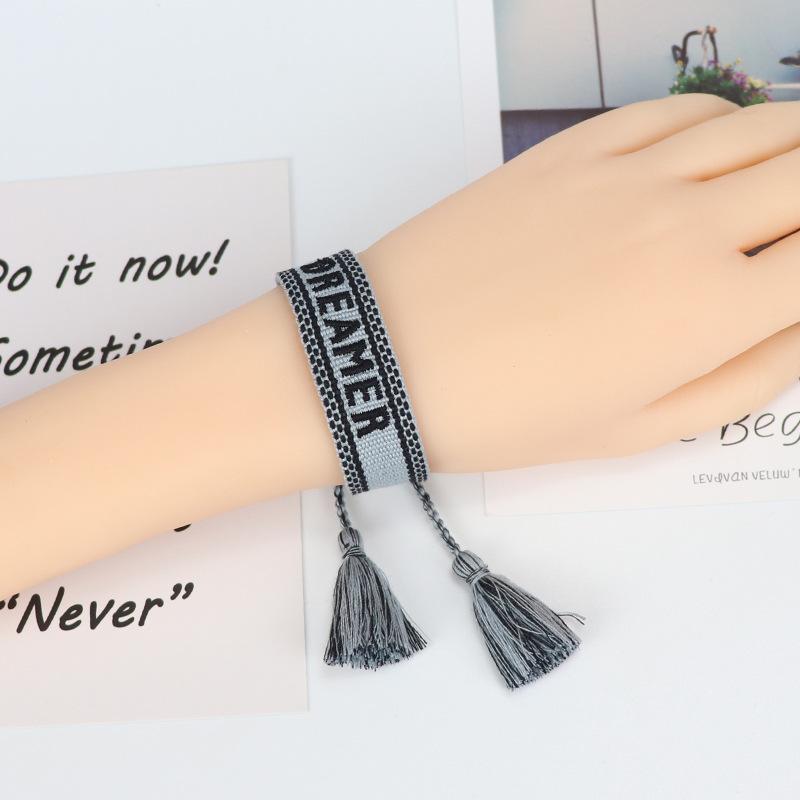 Charm Bracelets Embroidered Woven Bracelet Letters Carrying Strap Fashion Small Indie Tassel Couple Minimalist Creative-image-729449786
