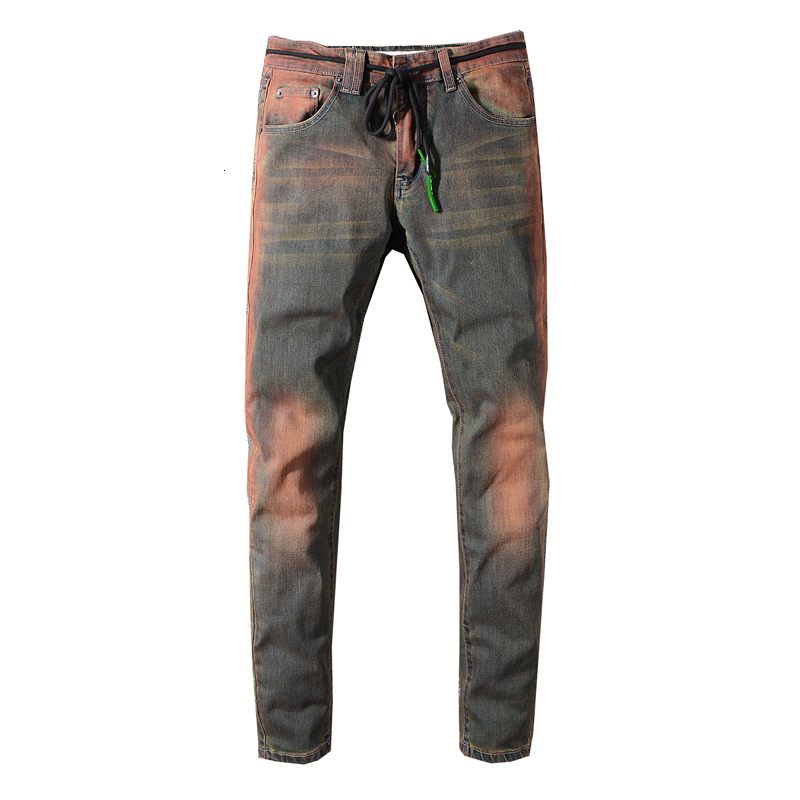 

fashion jeans men's male street brand autumn style retro distressed rewashed stretch slim pants trousers 146, Blue