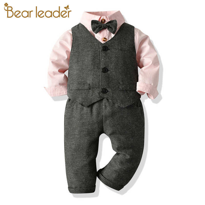 

Bear Leader Boys Gentleman Clothing Set Cotton Long Sleeve Bowtie Shirt Waistcoat Pants 3Pcs Suit Kids Boy Casual Clothes Set 210708, Ah670pink