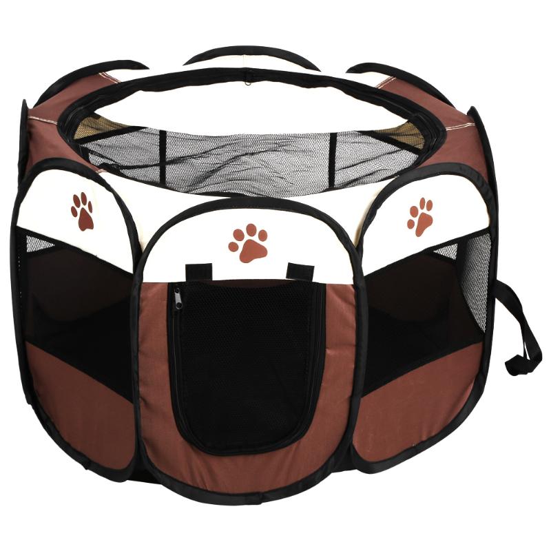 

Pet Cat Dog Portable Foldable Cage Exercise & Play Tent Mesh Cover Indoor/Outdoor Use Brown Kennels Pens