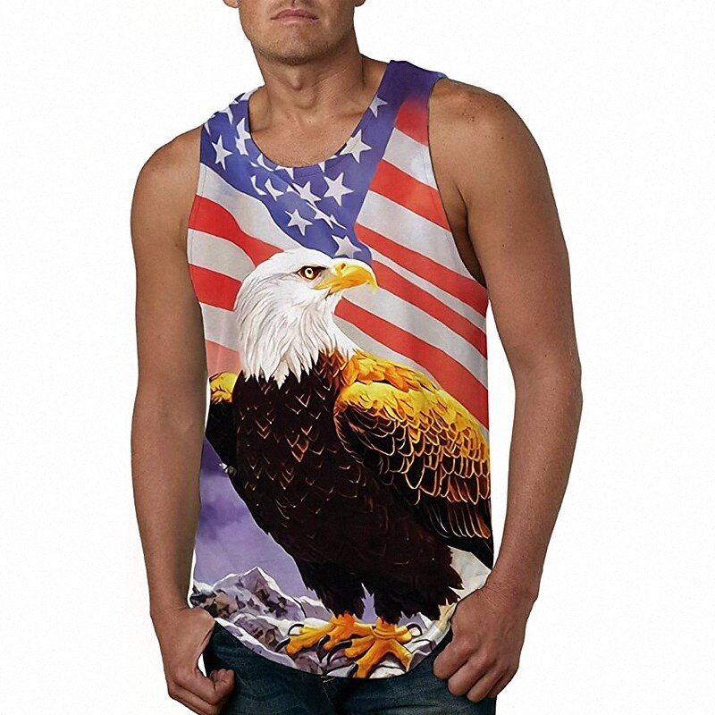 Men's Tank Top Vest Undershirt Other Prints Eagle Crew Neck Daily Holiday 3D Print Sleeveless Tops Casual Beach Rainbow / Summer p0wr#