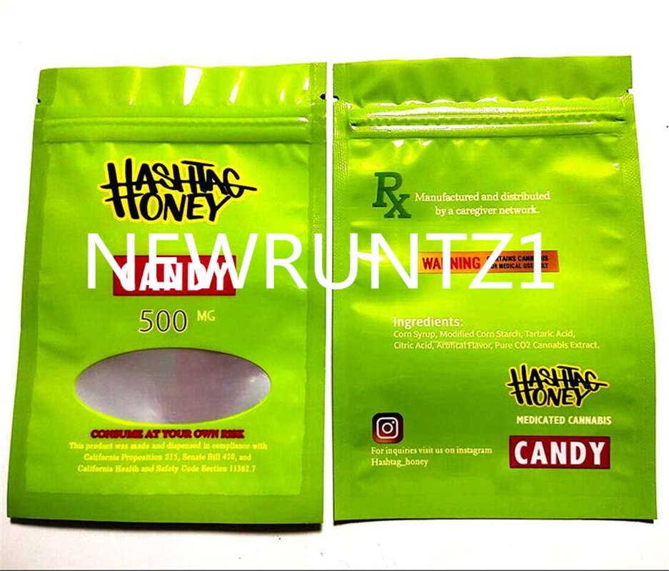 

2021t new 500mg HASHTAG HONEY Candy bags Edibles Packaging Plastic Bag Food Safe Mylar Storage Bags with windows mell proof bags