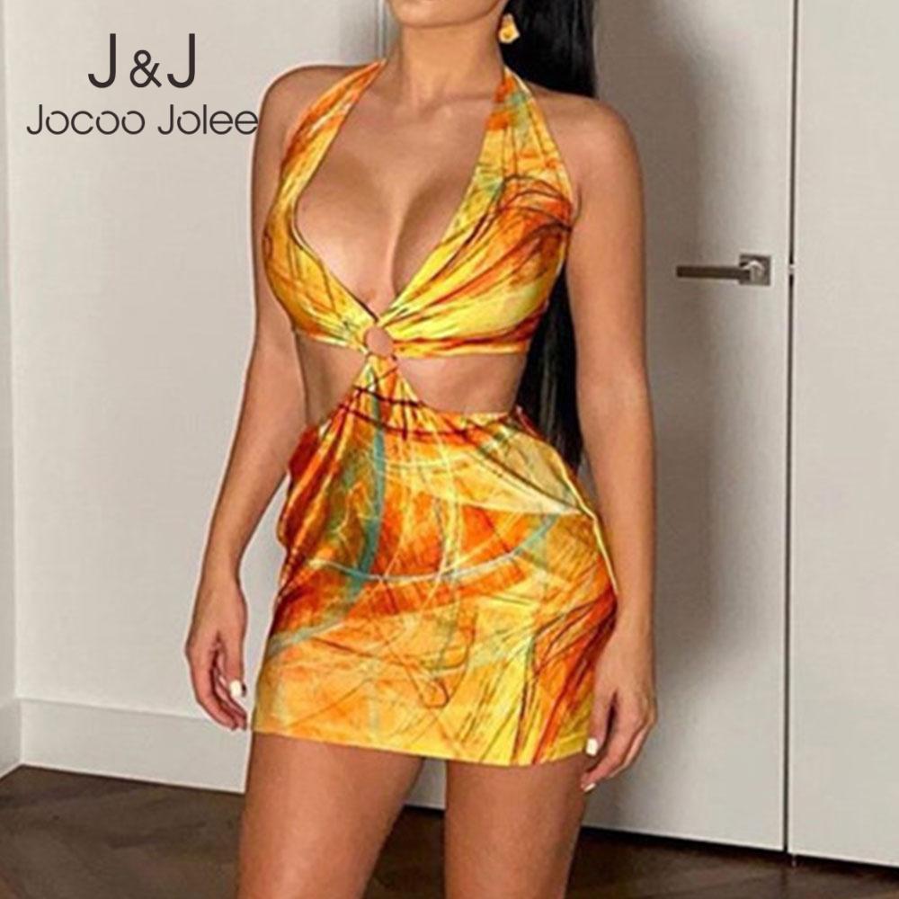 

Summer Elegant Print Lace Up Backless Bandage Dress Women Sexy V Neck Hollow Out Mini Dress Beach Evening Party Dress 210518, Orange