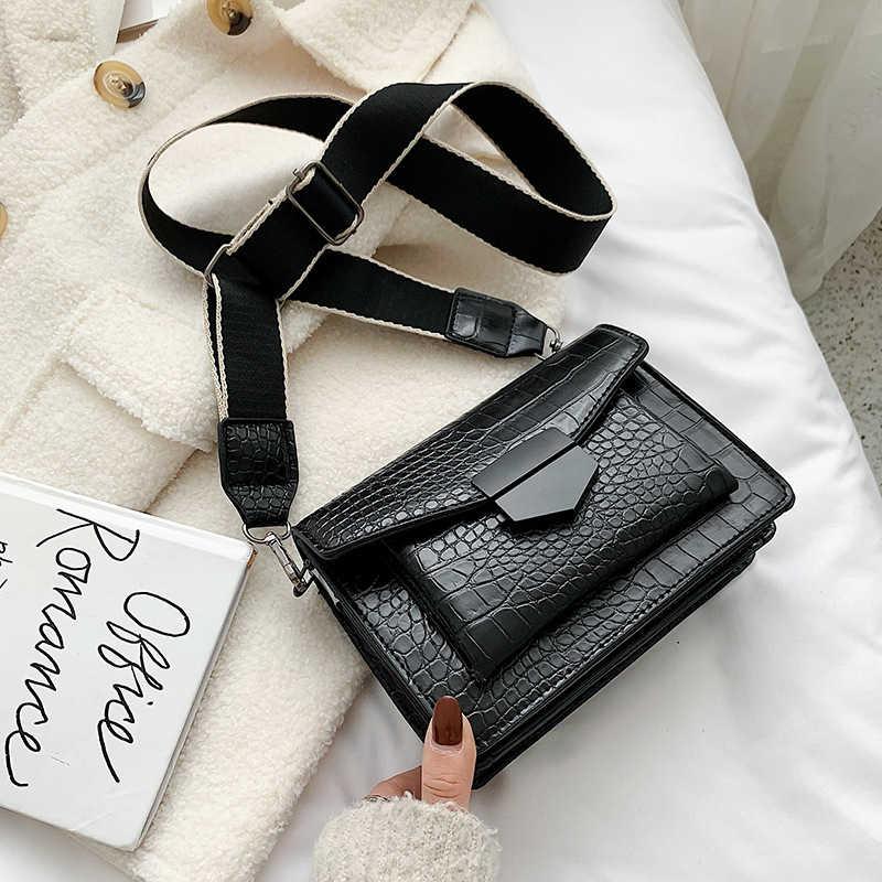 

Evening Bags 2021 Trend Handbag Ladies Fashion Crocodile Bag Female Simple Style Shoulder Big Width Strap Messenger Tote Wallet, Black