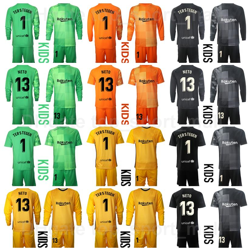 

Kids Goalie Long Sleeve 1 Marc Andre TER STEGEN Youth GK Soccer Jersey Goalkeeper Set 13 Norberto Neto 26 Inaki Pena Antoni Ramallets Football Shirt Kits BaSai, Kids yellow