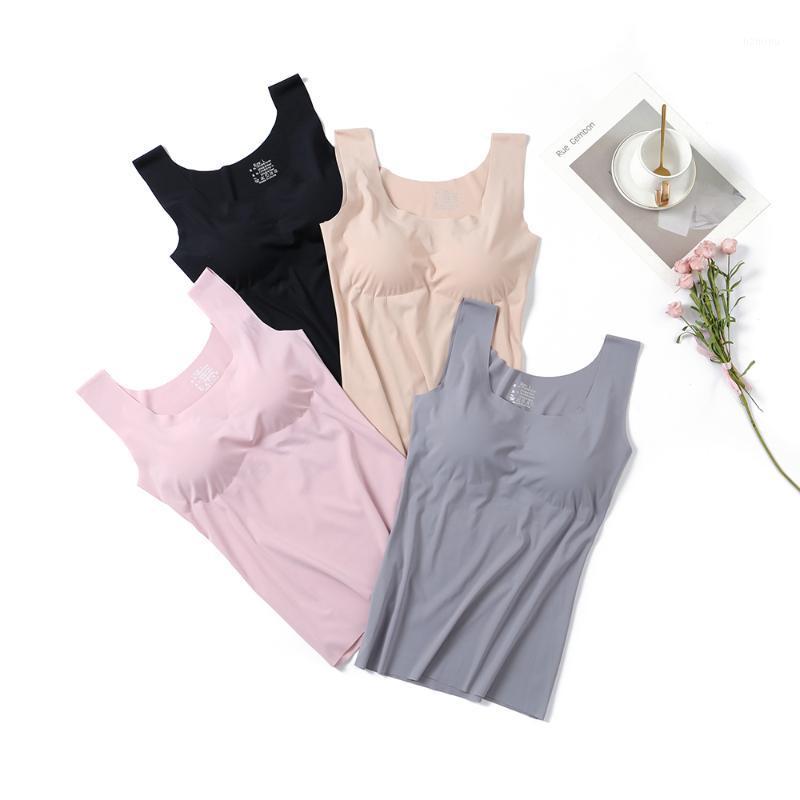 

Camisoles & Tanks Ice Silk Tank Top Push Up Seamless Padded Vest Crop Wireless Lingerie Tee Camisole Women Comfortable Sleep Cami, Black