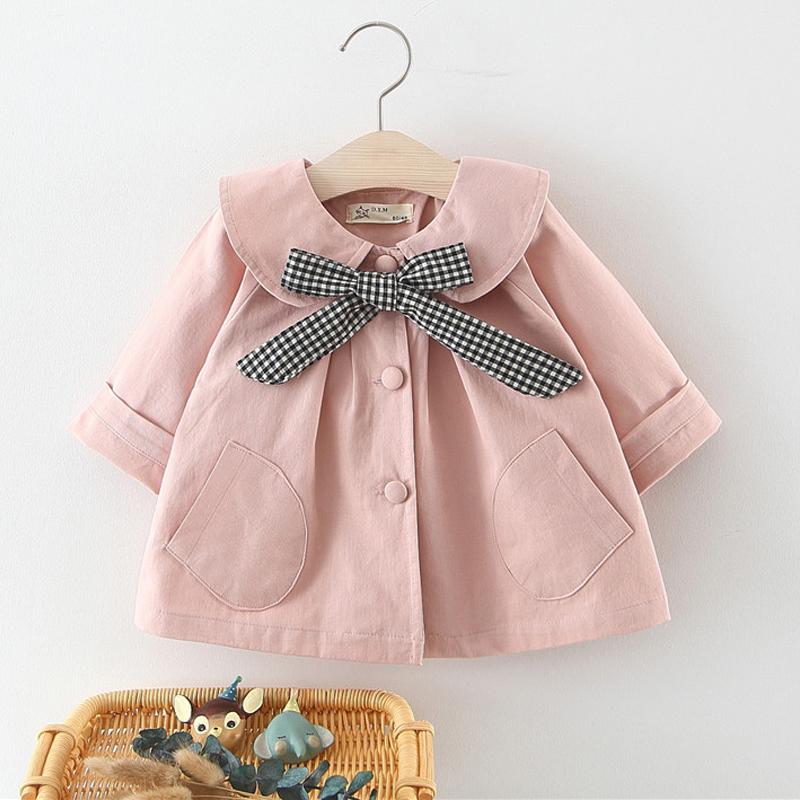 

Jackets Long Sleeve Jacket For Baby Girls Spring Autumn Kids Fashion Singble Breasted Trend Trench Coat Cute Bow Pocket Outwear, Blue;gray