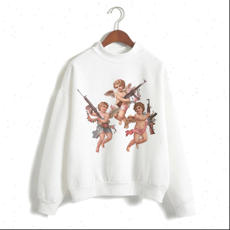 

angel cartoon cupid harajuku women hoodie hood regular o neck korean casual sweatshirts oversized female, Black