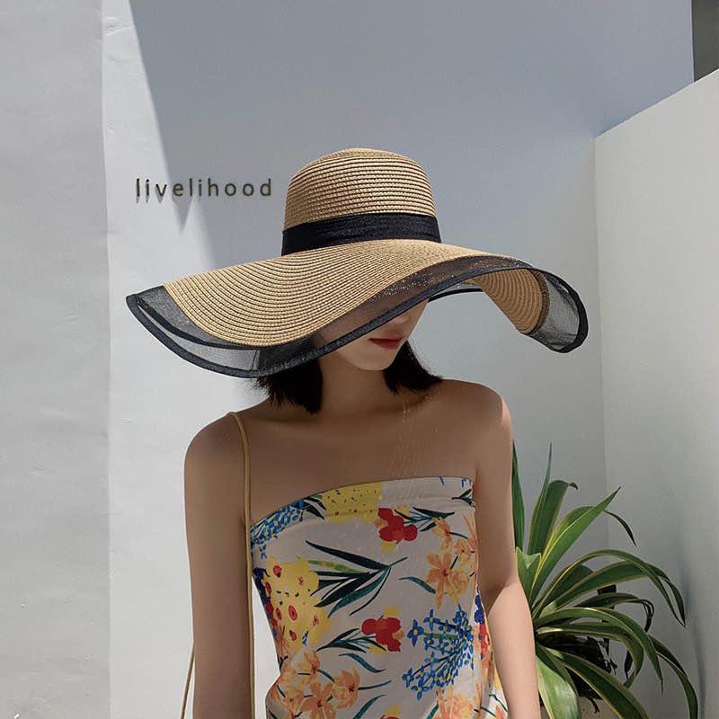 

Beanie/Skull Caps 2021 Wide Sun Hats For Women Ladies Big Brim Floppy Straw Mesh Hat Solid Plain Summer Bohemia Beach Cap Black Anti-UV Whol, Blue;gray