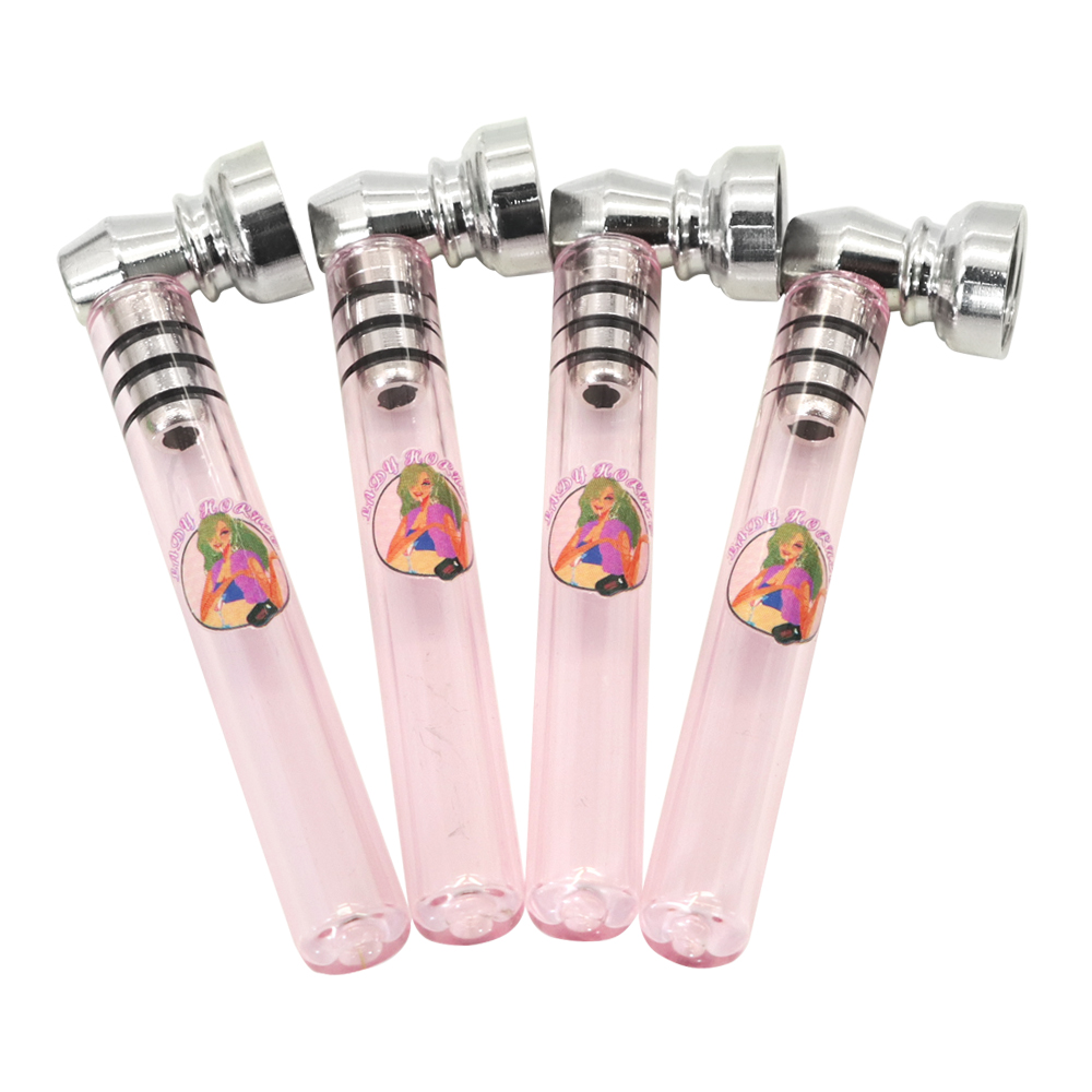 

LADY HORNET Glass Cigarette Pipe 94 MM Long Pink Smoking One Hitter Pipes 24PCS Paper Display Filter Tips Mouthpiece Wholesale