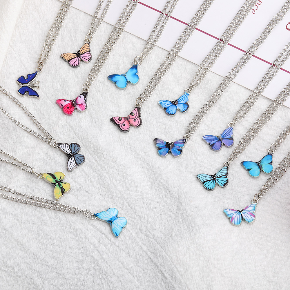 

Korean Blue Gradient Butterfly Necklace for Women Girls Silver Color Butterflies Pendant Choker Necklaces Jewelry Gift Wholesale