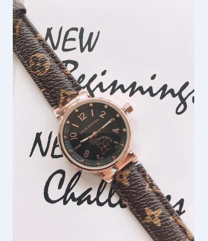 

078 lvlouisVitton fashion Classic NEW women Men watch quartz WATCH Genuine Leather SPORTS watches BUSINESS wristwatch, Black