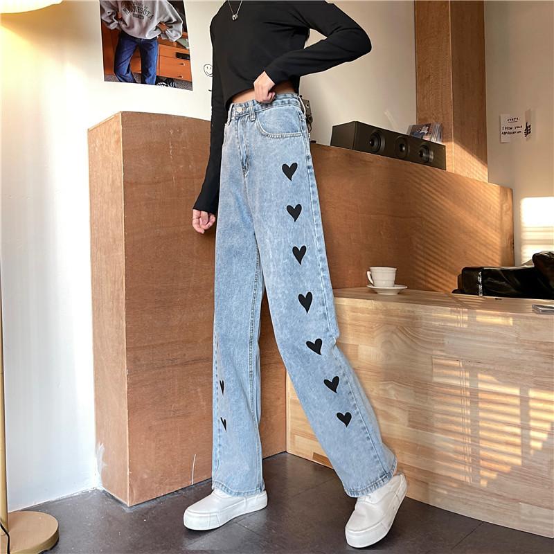 

Women' Jeans Pure Cotton Elastic High Waist Spring And Summer Straight-barrel Korean Version Shows Thin Broad-legged Drag Pants Girl, Light blue