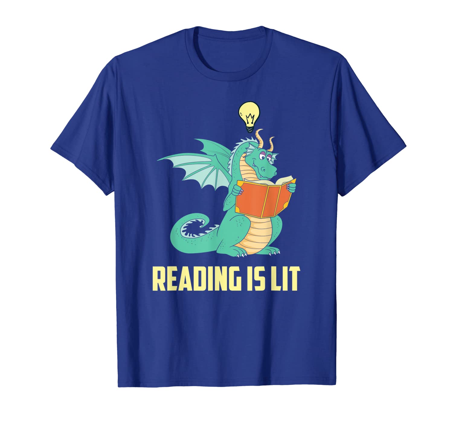 

Reading Is Lit Book Dragon Funny English Teacher T-Shirt, White;black