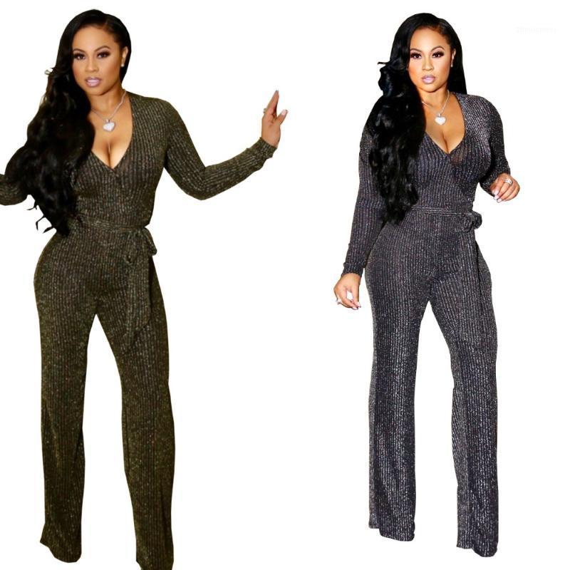 

Women' Jumpsuits & Rompers Winter Purl Women V-neck Womens Jumpsuit Streetwear Long Sleeve Sexy Bodycon For 2021, Silver purl