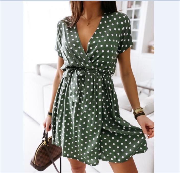 

fashion summer polka dot womens dress print casual short sleeve v neck above knee s  l xl, Black;gray