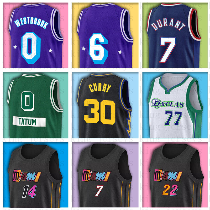 

75th Anniversary Basketball Jersey Curry 77 Luka 7 Kevin Doncic Durant 13 Harden 22 Jimmy 0 Russell Butler Westbrook 2 LaMelo Herro Ball Tyl, Black;red