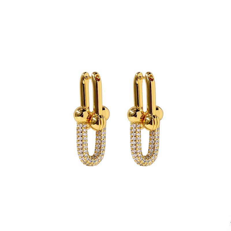 

Hoop & Huggie Fashion Celebrity Women's Earrings With Copper Material Micro-inlaid Zircon U-shaped High-quality Gifts