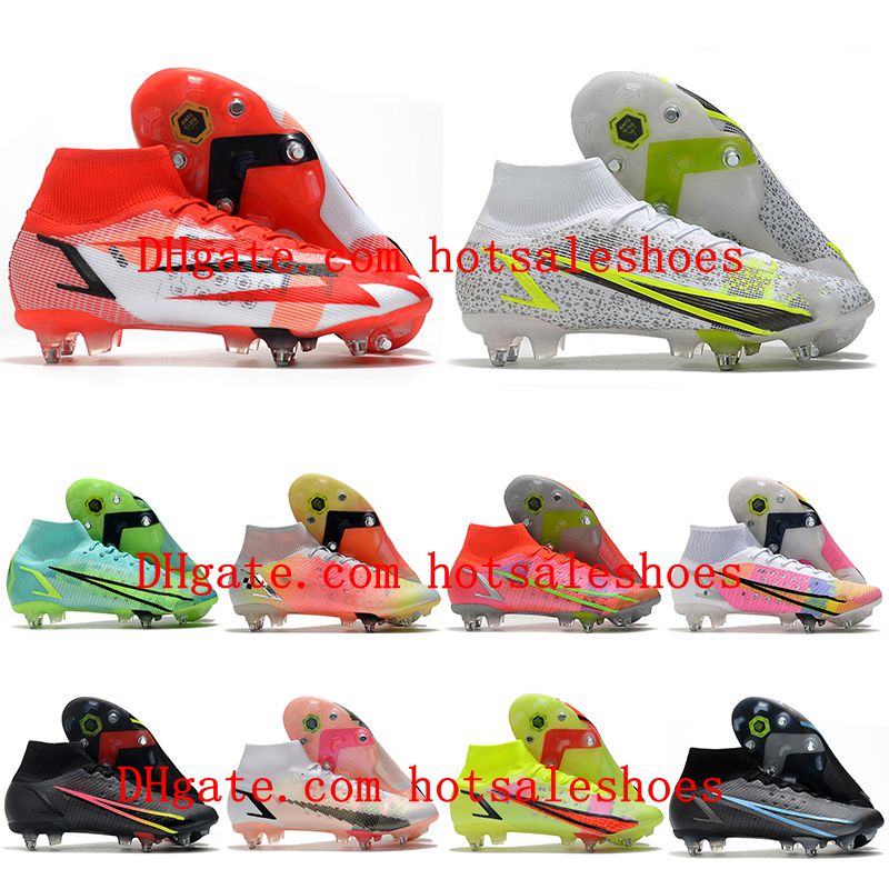 

Mens High Ankle Soccer Shoes Mercurial Superfly VIII Elite SG PRO Anti Clog Cleats Neymar Cristiano Ronaldo CR7 Football Boots, As picture 1