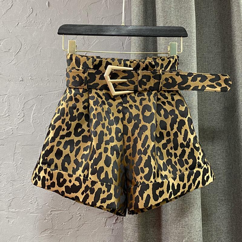 

Women' Shorts 2021 High Quality Fashion Autumn Winter Waist Leopard Print Women With Metal Belt