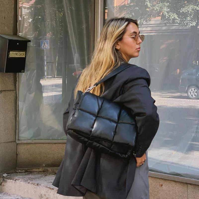 

Evening Bags Soft Green Designer Bag Quilted Sponge Women Puff Casual Space Bale Down Feather Paded Crossbody For Cotton, Black