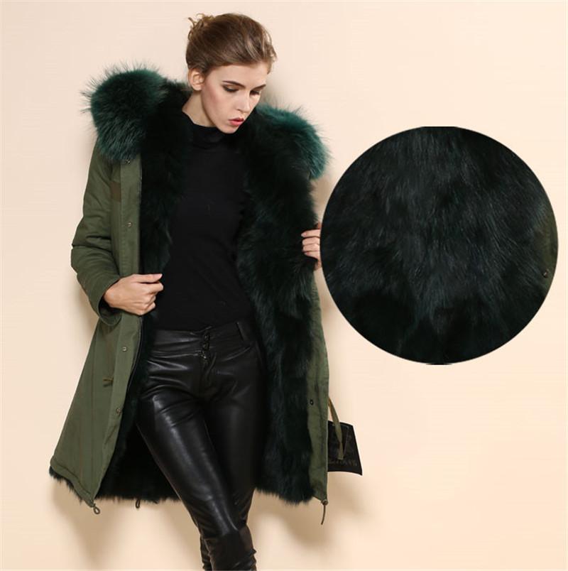 

Women's Fur & Faux Wholesale Parka Winter Coat Long Sleeve With Hooded Army Green Real Lining Jacket Online Sale, Black