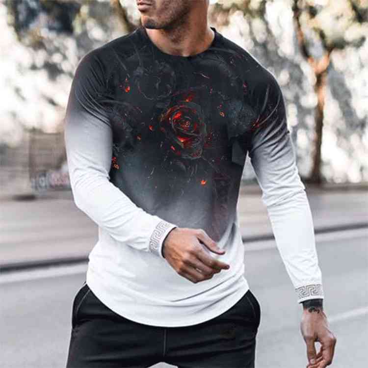 

Men' T-Shirts 2021 Printed Casual Base Shirt Fashion Round Neck Pullover Long Sleeve T-shirt No Hat Simple and Comfortable Mzh824, White