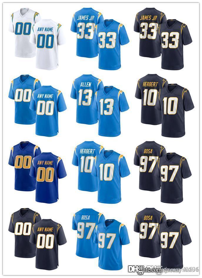 

custom Men Los Angeles Chargers 13 Keenan Allen 33 Derwin James 97 Joey Bosa 10 Justin Herbert 30 Ekeler Football Jerseys, Black;red