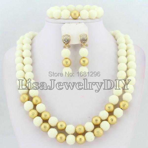 

Earrings & Necklace Carved African Coral Beads Jewelry Sets Nigerian Wedding Set HD0716, As pic