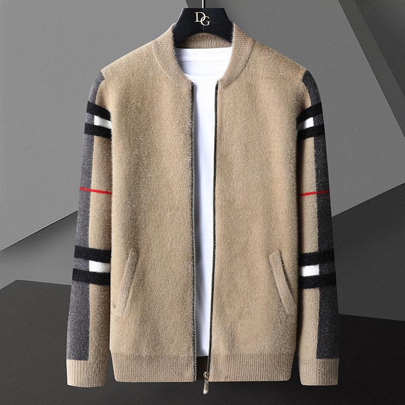

Men's Sweaters England Style Pocket Men Zipped Jacket Cardigan Fashion Brand Fall Winter Designer Plus Size Spliced Color Knit, Black