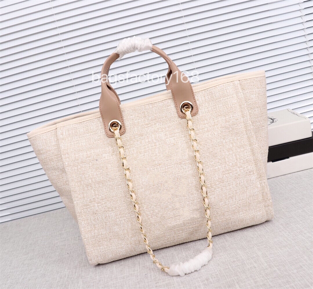 

International Brand High-end Line Women Fashion Tweed Beach Bag Woven Chain Shoulder Bags Large Capacity Holiday Gift Mommy Handbag Small Pure And Fresh Casual Tote, Customize