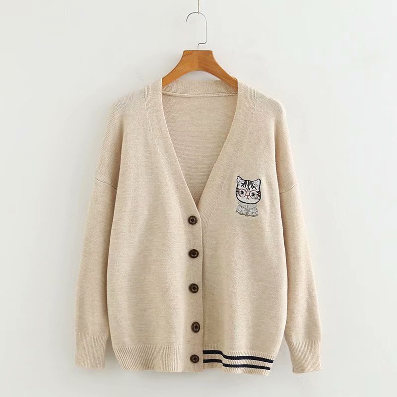 

women's sweaters female korean cashmere sweater kawaii, fluffy jacket, kitten, embroidery, long sleeve, large size, knitted or crochete, White;black