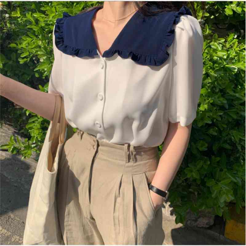 Womens Blouse Summer Tops Femme Shirt White Short Sleeve Chiffon Girls Women Blouses Plus Size Blusas Loose Oversize 210417Z
