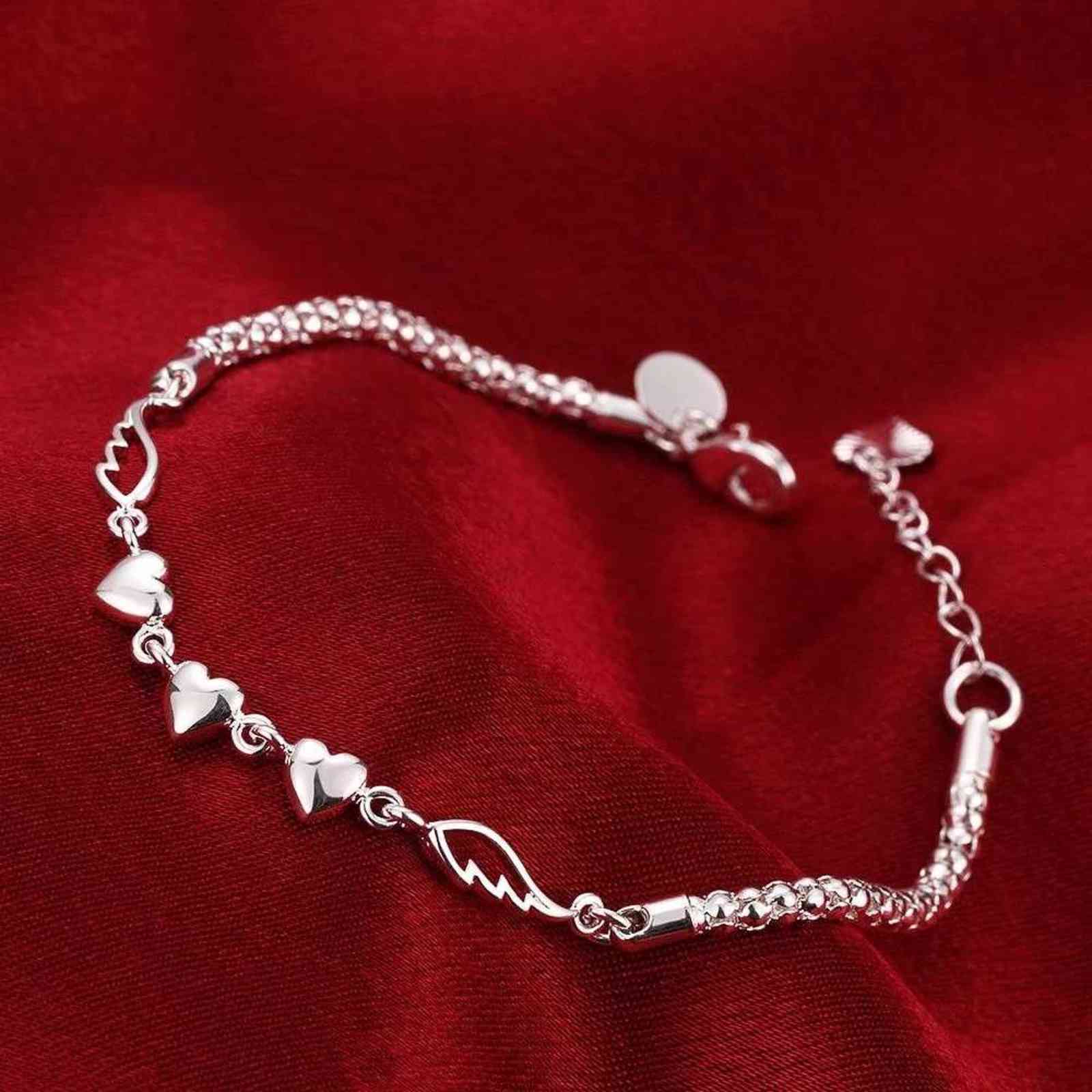 

Hot New 925 Sterling Silver Bracelets Women Wild Cute Heart Chain Fashion Lady Wedding Party Christmas Gifts Jewelry