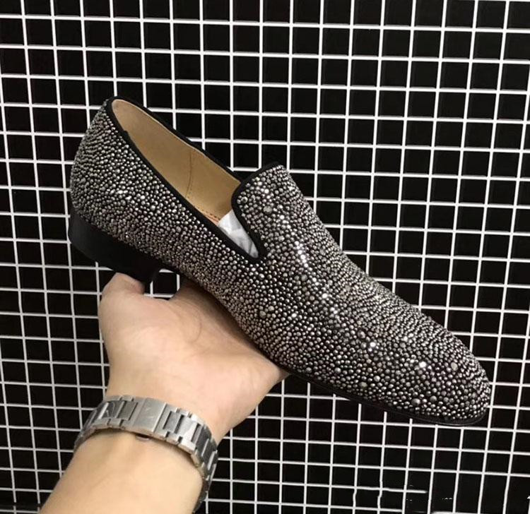 

Original Box Luxury Designers Gentleman Wedding Party Dress Shoes Red Bottom Loafers Men Diamonds Business Casual Oxford Shoe Size 38-46, Black