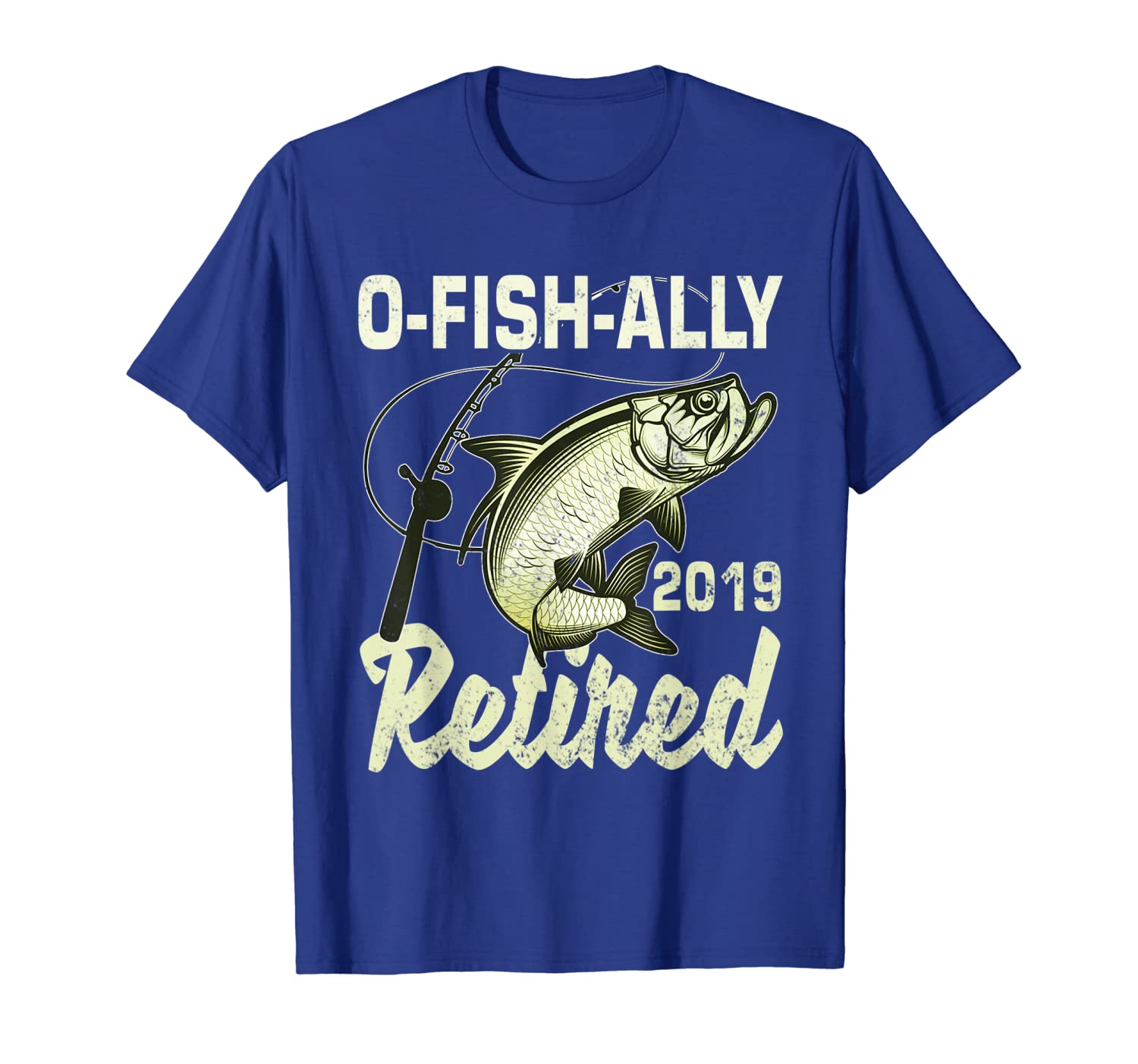 

OFishally Retired 2019 Tshirt Fishing Retirement Gift, White;black